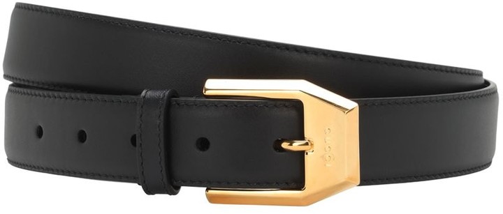 Gucci 3cm Gold classic leather belt - ShopStyle