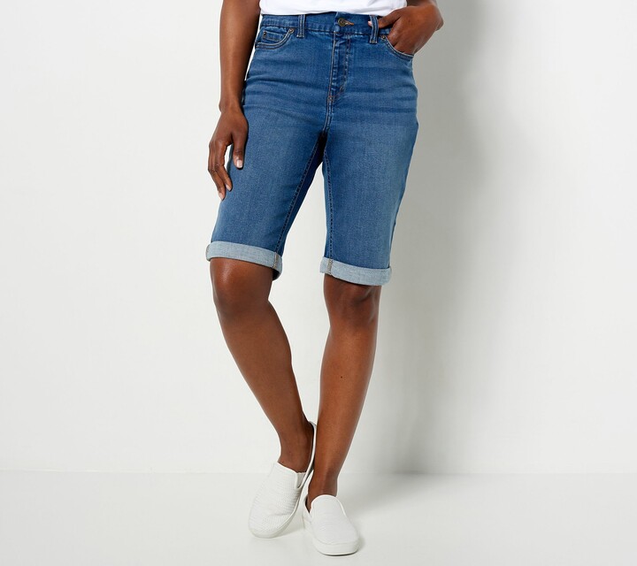 Denim & Co. Petite Easy Stretch Denim Roll Hem Bermuda Short