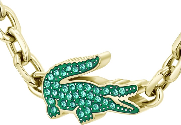 Lacoste Arthor Men's and Women's Adjustable Chain Necklace -Green Crystal Crocodile Charm