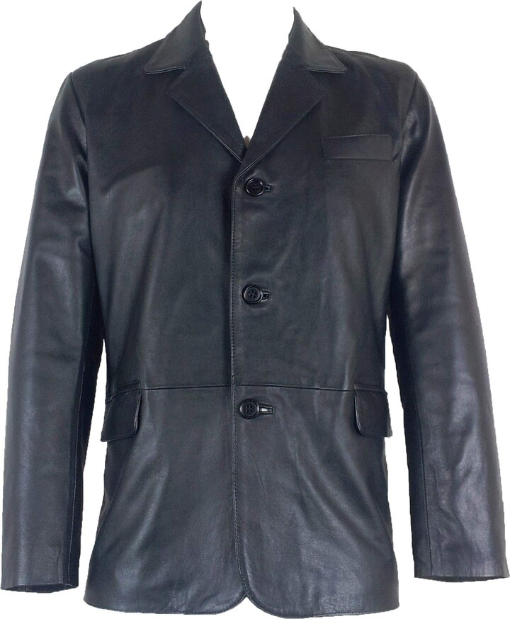 Unicorn London Mens Classic Blazer Black Leather Jacket #B5 (3XL ...