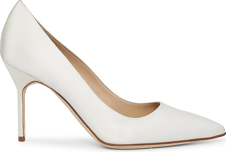 Manolo Blahnik Women's BB 90MM Satin Pumps - Cream - Size 10.5