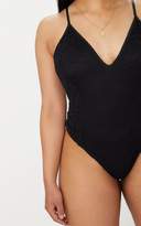 Thumbnail for your product : PrettyLittleThing Plus Black Lace Strappy Lace Plunge Bodysuit