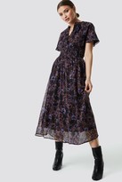 Thumbnail for your product : Na Kd Boho Shirred Detail Flowy Chiffon Dress Blue Carnesbill