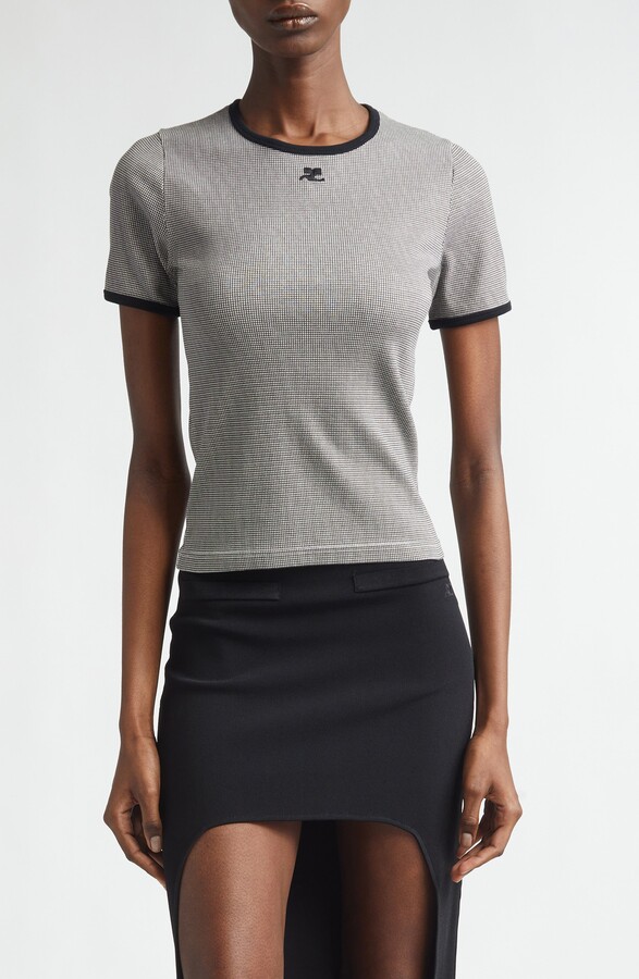 Courreges Houndstooth Check Contrast Trim Logo T-Shirt