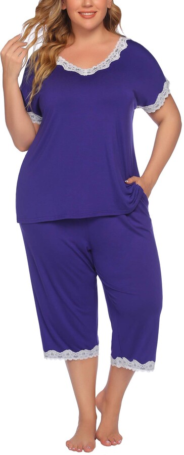 IN'VOLAND Women's Plus Size Pajama Set Short Sleeve Sleepwear Tops