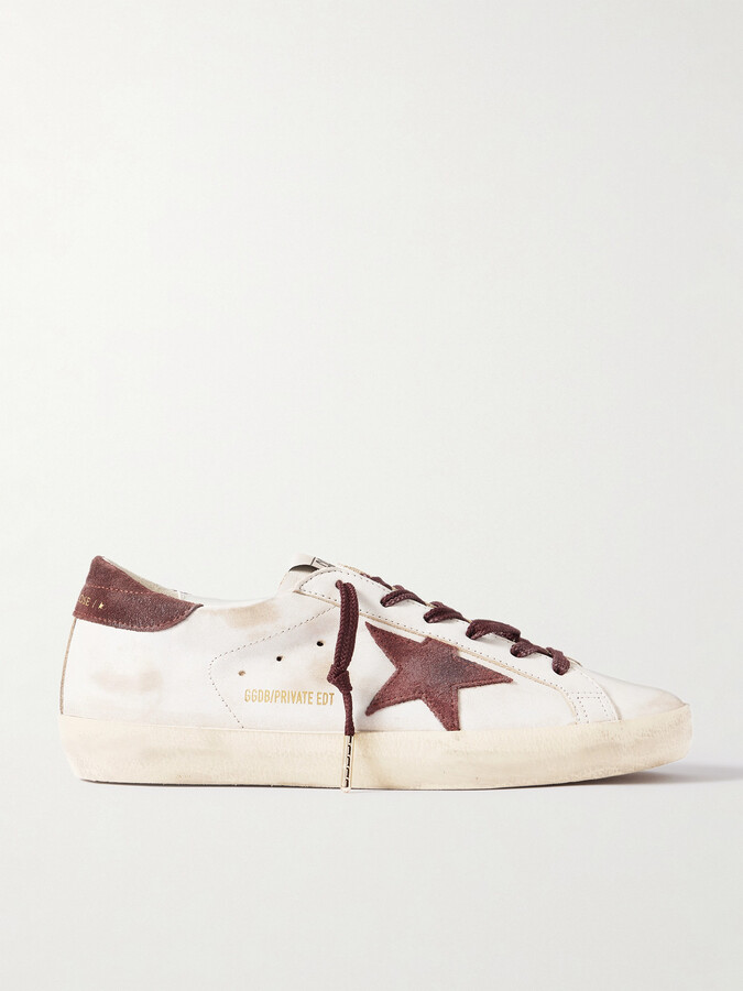 Golden Goose Super-star Distressed Suede-trimmed Leather Sneakers - Off-white