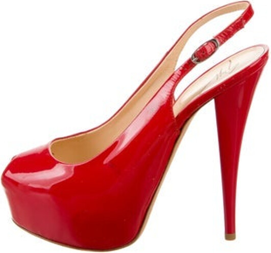 Giuseppe Zanotti Patent Leather Slingback Pumps Red Peep-Toes Platform Buckle Closure at Ankles