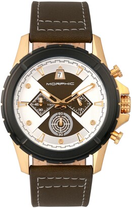 Morphic M57 Series, Gold Case, Olive Chronograph Leather Band Watch, 43mm