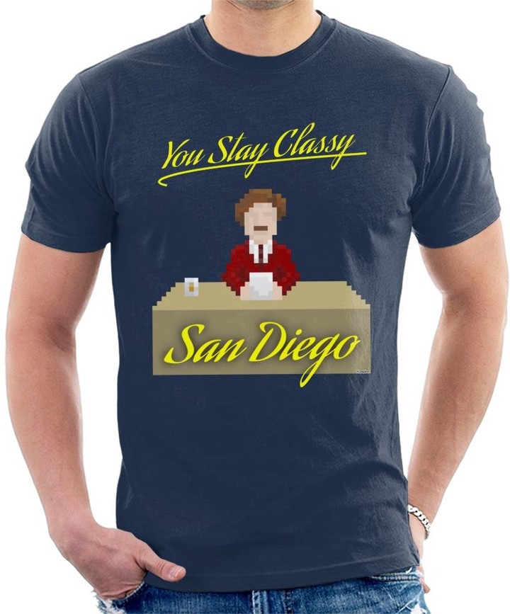 Cloud City 7 Anchorman Ron Burgundy Pixellated Stay Classy San Diego Men's T -Shirt - ShopStyle