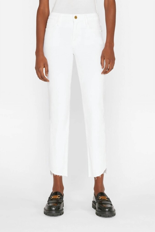 Frame Le High Straight Cascade Raw Hem Jeans In White