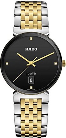 Rado Unisex Florence Classic Diamonds Quartz Analog Black Dial Two-Tone Stainless Steel Bracelet Watch