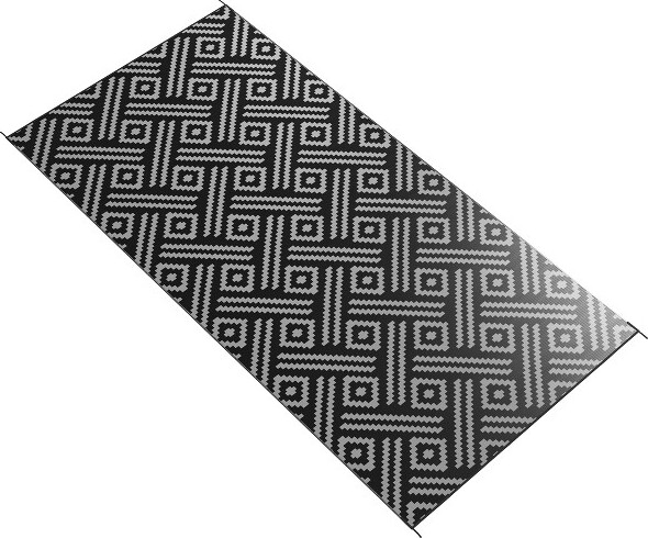 HBEZON ReversibleOutdoorRugCarpetRVCampingRugswithCarryBag9'x18'Black&GrayGeometric