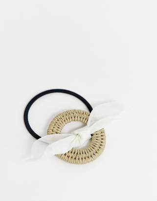 ASOS Design DESIGN hairband with woven open circle detail and bow in cream