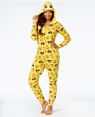 Briefly Stated Emoji Hooded Pajama Union Suit