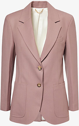 Victoria Beckham Womens Mauve Single-Breasted Notch-Lapel Wool-Blend Blazer 10