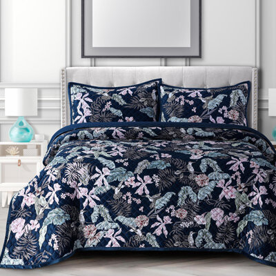 Tribeca Living Pariza Dark Blue Velvet Quilt Set