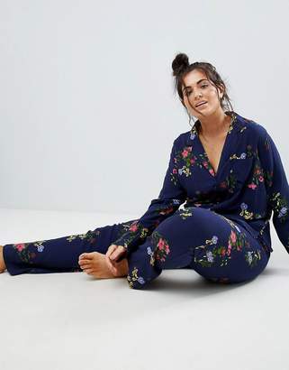 ASOS Curve CURVE Floral Print Long Traditional Short Sleeve Top and Pajama Set