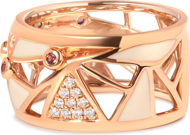 Haus of Brilliance 14K Rose Gold 1/3 Cttw Diamond and Pink Tourmaline Cigar Band Ring with White Enamel