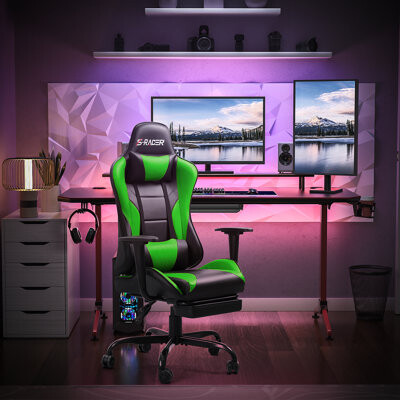 Homall High-Back Massage Adjustable Reclining Ergonomic Faux Leather Swiveling PC & Racing Game Chair with Footrest