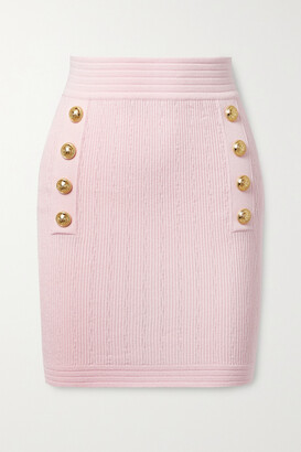 Balmain Button-embellished Ribbed-knit Mini Skirt - Pink