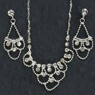 Gc Handcrafted Silver and Crystal Loops Necklace and Earrings Set