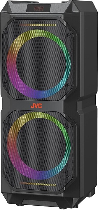 JVC Wireless Portable Bluetooth Party System Speaker with Dual Woofers, LED Lights & FM Radio, Black (SPPA300BT)