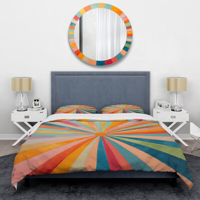Design Art Colorful Mid Century Optical Serenade I - Abstract Duvet Cover Set - Microfiber Polyester