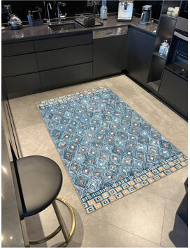 Jaselius Home Light Blue Diamond and Geometric Pattern Decorative Rug with Woven Base Machine Washable
