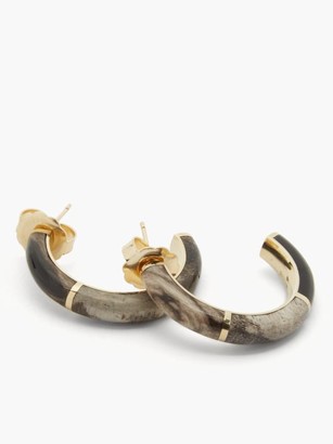 Retrouvaí Petrified Wood & 14kt Gold Hoop Earrings - Brown Multi