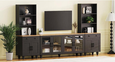 One Allium Way Farmhouse TV Stand With Solid Wood Gourd-Shaped Legs For Tvs Up To 70\