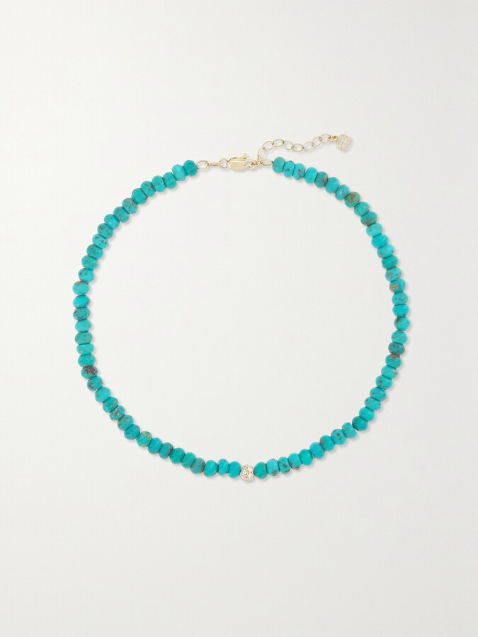Sydney Evan - 14-karat Gold, Turquoise And Diamond Anklet - One size