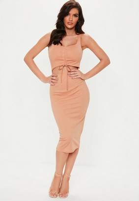 Missguided Ruched Cut Out Bodycon Midi Dress