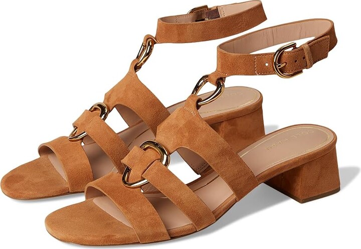 Cole Haan Lyanna Link Ankle Strap Sandals Women's Sandals Dark Caramel Suede : 5.5 B - Medium, Leather