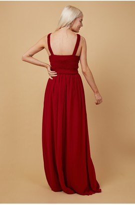 Little Mistress Bridesmaid Lauren Red Lace Insert Maxi Dress With Keyhole