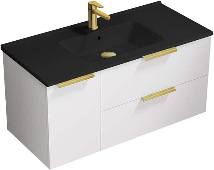 Nameeks Bodrum 39.4 in. Modern Freestanding Bath vanity in Glossy White with Matte Black Ceramic Top