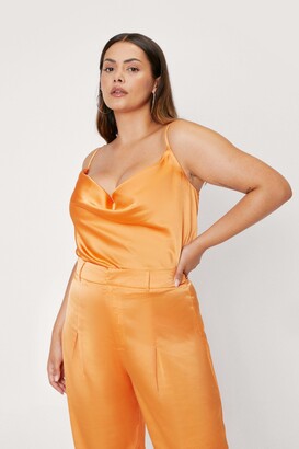 Nasty Gal Womens Plus Size Satin Cowl Neck Cropped Cami Top - Orange - 16