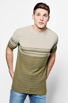 boohoo Short Sleeve Ribbed Stripe Knitted T-Shirt