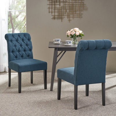 2 Navy Blue Dining Chairs, Style, Construction, Stain Fabric, Comfortable Seating Option Chairs (2pcs), Wood Frame, Cover, Modern ,