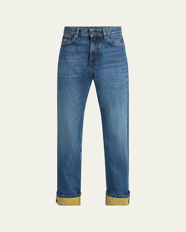 Versace Men's Stonewashed Barocco-Cuff Jeans