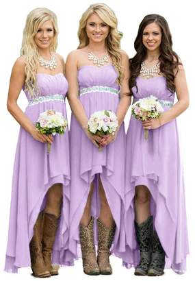 Fanciest Women' Strapless High Low Bridesmaid Dresses Wedding Party Gowns US