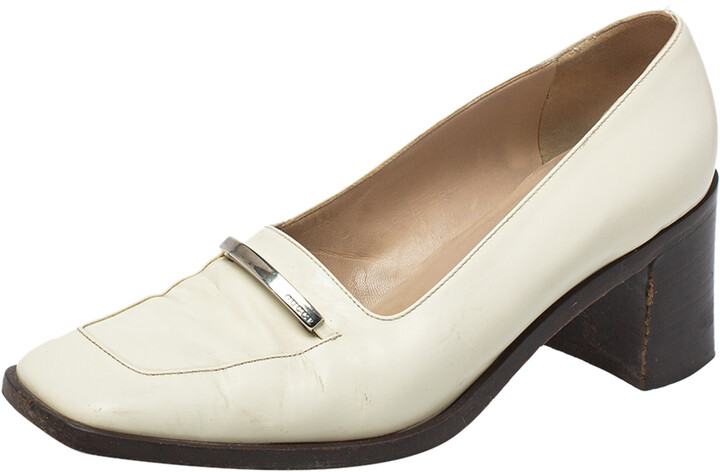 white block heels size 5