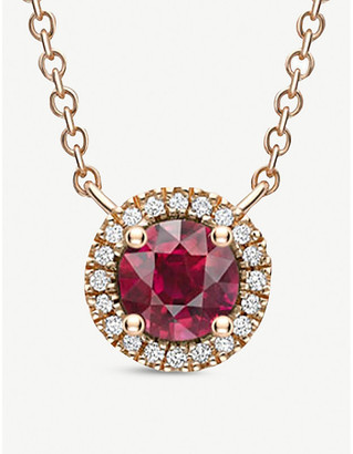 Vashi Halo 18k rose-gold, 0.70ct ruby and diamond pendant necklace