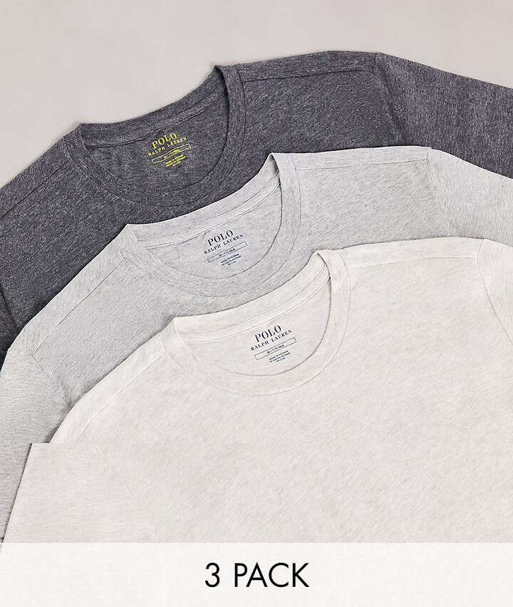 Polo Ralph Lauren lounge 3 pack t-shirts in heather/grey/charcoal with logo  - ShopStyle