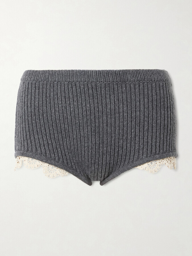 Magda Butrym - Crochet-trimmed Knitted Cashmere Shorts - Gray