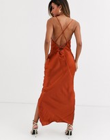 Thumbnail for your product : ASOS DESIGN cami maxi slip dress in high shine satin with lace up back