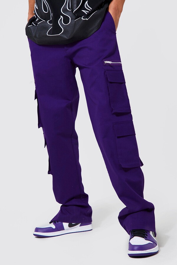 boohoo Mens Purple Tall Twill Straight Pocket Cargo Trouser - ShopStyle