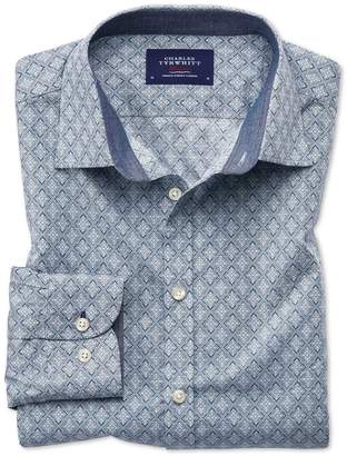 Charles Tyrwhitt Extra Slim Fit Light Grey Diamond Print Cotton Shirt Single Cuff Size XS