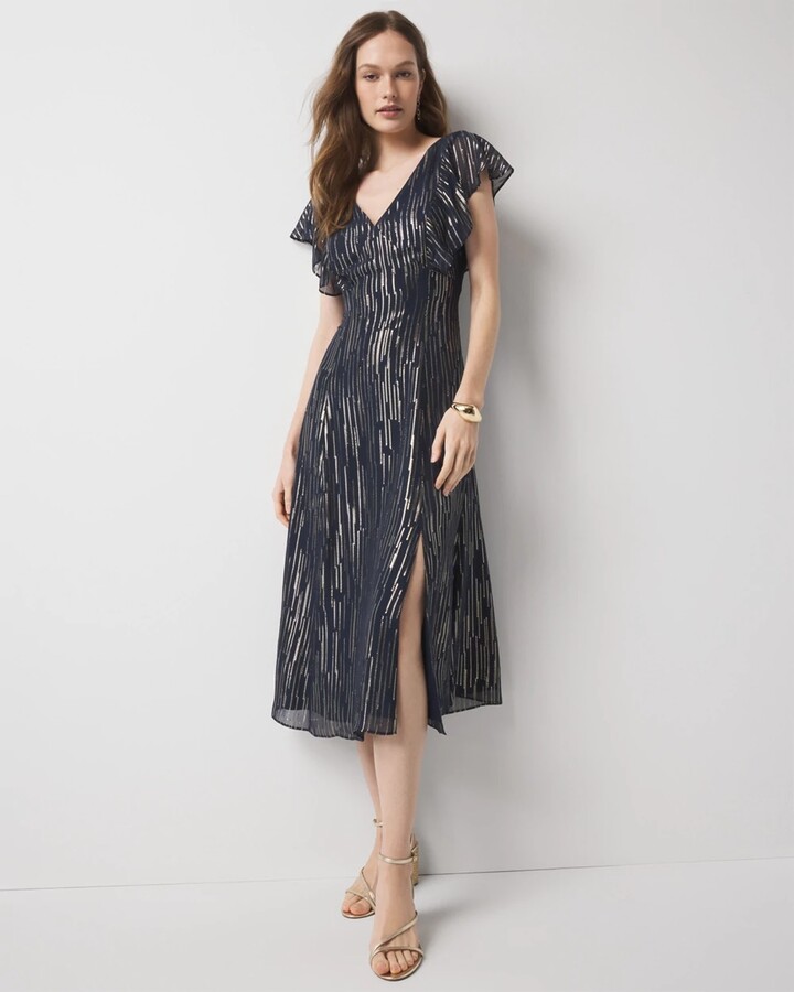 White House Black Market Metallic Clip Midi Slip Dress