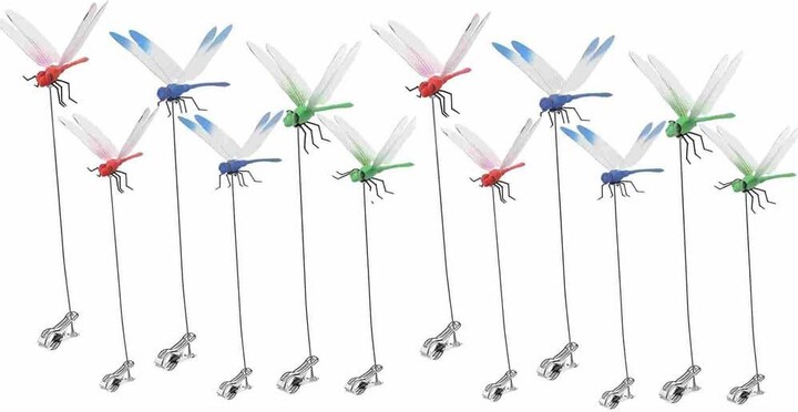 Cubilan 12-Pack Dragonfly Clip, 3D Dragonfly Garden Stakes Decor, Fly Deterrent, Dragonfly Humming Bird Stakes