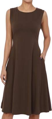 TheMogan Women's Sleeveless Pocket Stretch Cotton Fit & Flare Dress 2XL